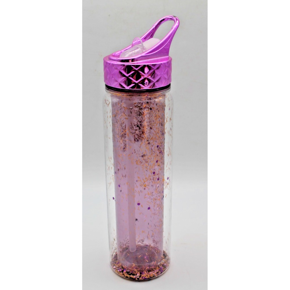 Apana Dances with Glitter Insulated Water Bottle 18oz Hot Pink Gold Stars